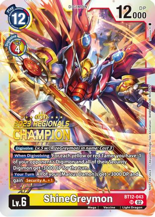 ShineGreymon [BT12-043] (2023 Regionals Champion) [Across Time] - Trinity Hobby