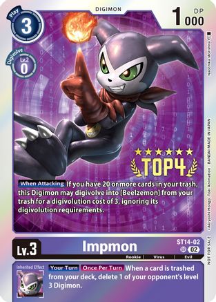 Impmon [ST14-02] (Digimon 3-On-3 November 2023 Top 4) [Starter Deck: Beelzemon Advanced Deck Set] - Trinity Hobby