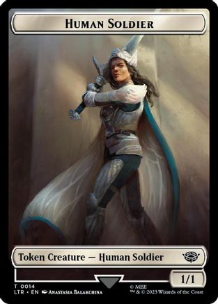 Human Soldier (0014) // Food (0023) Double-Sided Token (Surge Foil)  [Foil]  (LTR-14 // 23) - [The Lord of the Rings: Tales of Middle-earth] - Trinity Hobby