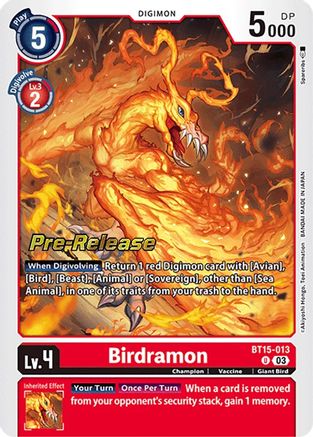Birdramon [BT15-013] [Exceed Apocalypse Pre-Release Cards] - Trinity Hobby