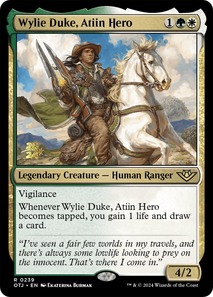 Wylie Duke, Atiin Hero [Outlaws of Thunder Junction Prerelease Promos] - Trinity Hobby