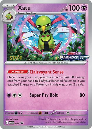 Xatu (059) (Staff Prerelease Promo) [Scarlet & Violet: Black Star Promos] - Trinity Hobby
