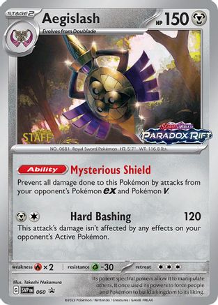 Aegislash (060) (Staff Prerelease Promo) [Scarlet & Violet: Black Star Promos] - Trinity Hobby