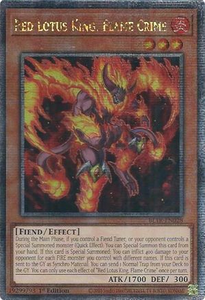 Red Lotus King, Flame Crime (Quarter Century Secret Rare) [BLTR-EN028] Quarter Century Secret Rare - Trinity Hobby