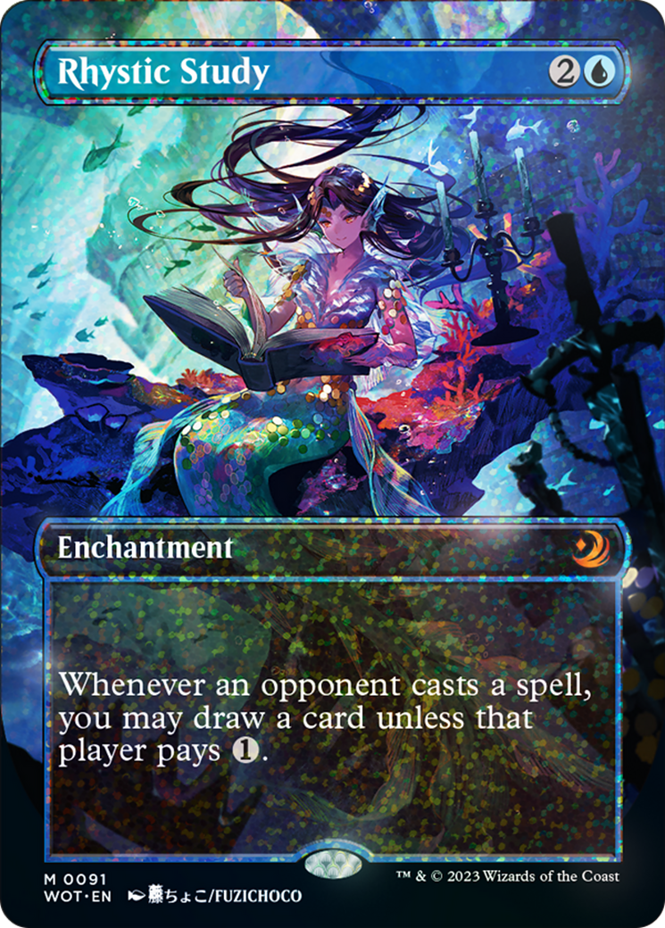 Rhystic Study (Anime Borderless) (Confetti Foil) [Wilds of Eldraine: Enchanting Tales] - Trinity Hobby