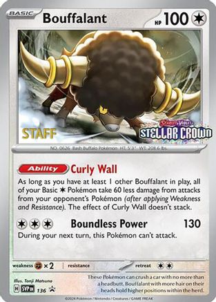 Bouffalant (136) (Staff Promo) [Scarlet & Violet: Black Star Promos] - Trinity Hobby