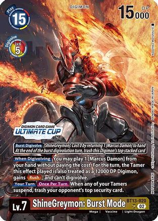 ShineGreymon: Burst Mode [BT13-020] (Ultimate Cup 2024) [Versus Royal Knights Booster] - Trinity Hobby
