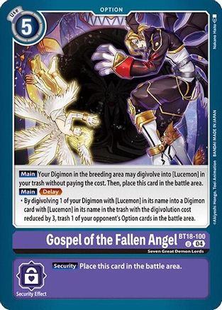 Gospel of the Fallen Angel [BT18-100] [Release Special Booster Ver.2.0] - Trinity Hobby