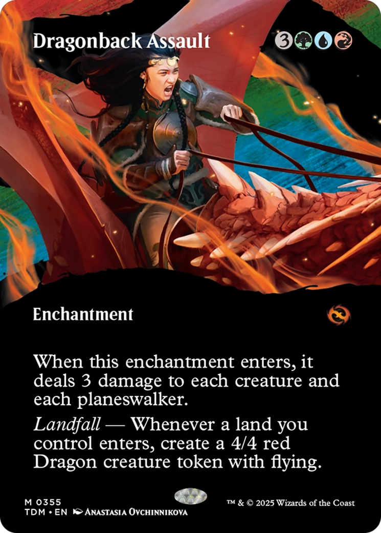 Dragonback Assault  (TDM-355) - [Tarkir: Dragonstorm]: (Showcase, enchantment) (Borderless) - Trinity Hobby