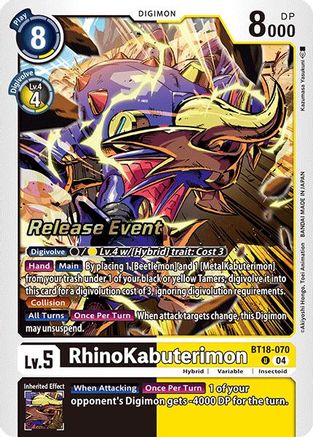 RhinoKabuterimon [BT18-070] [Release Special Booster Ver.2.0 Promos] - Trinity Hobby