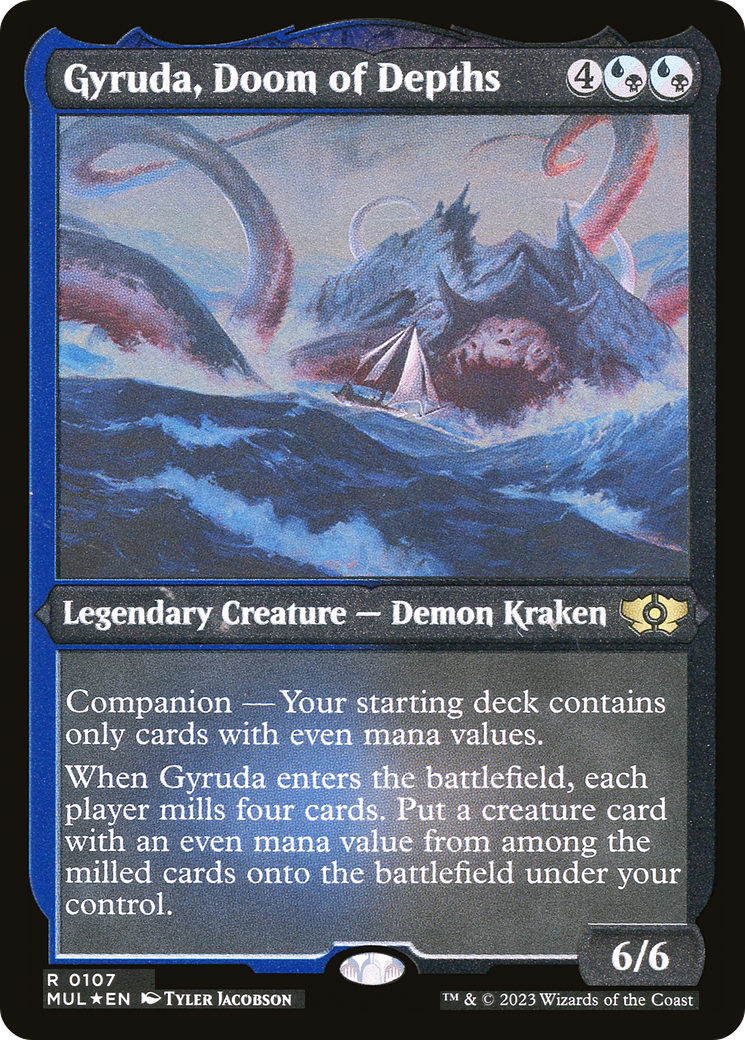 Gyruda, Doom of Depths (Foil Etched)  [Foil]  (MUL-107) - [Multiverse Legends]: (companion) - Trinity Hobby