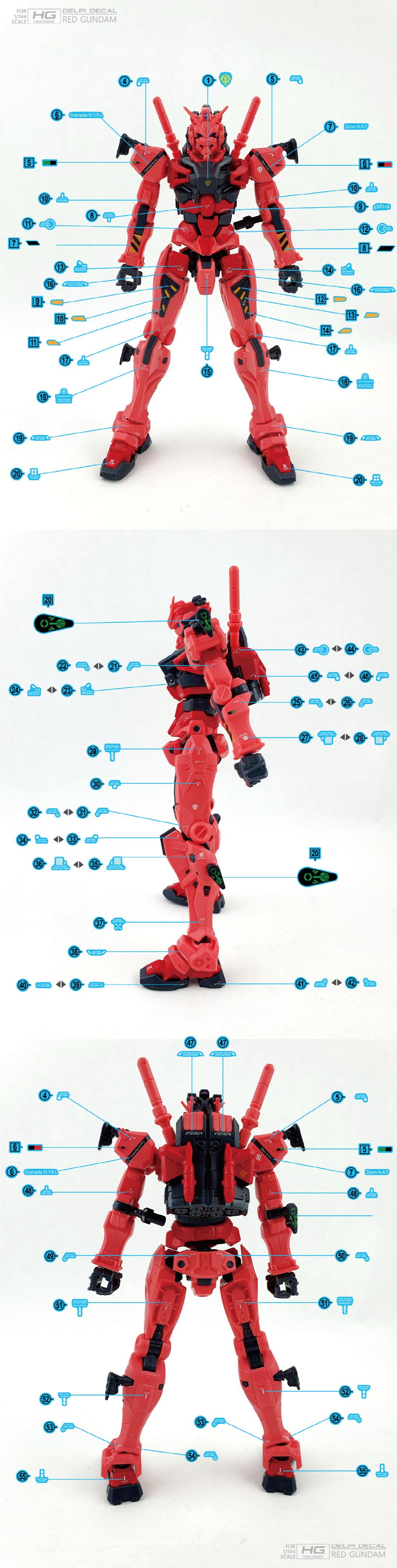 Delpi Decals 	HG RED GUNDAM WATER DECAL