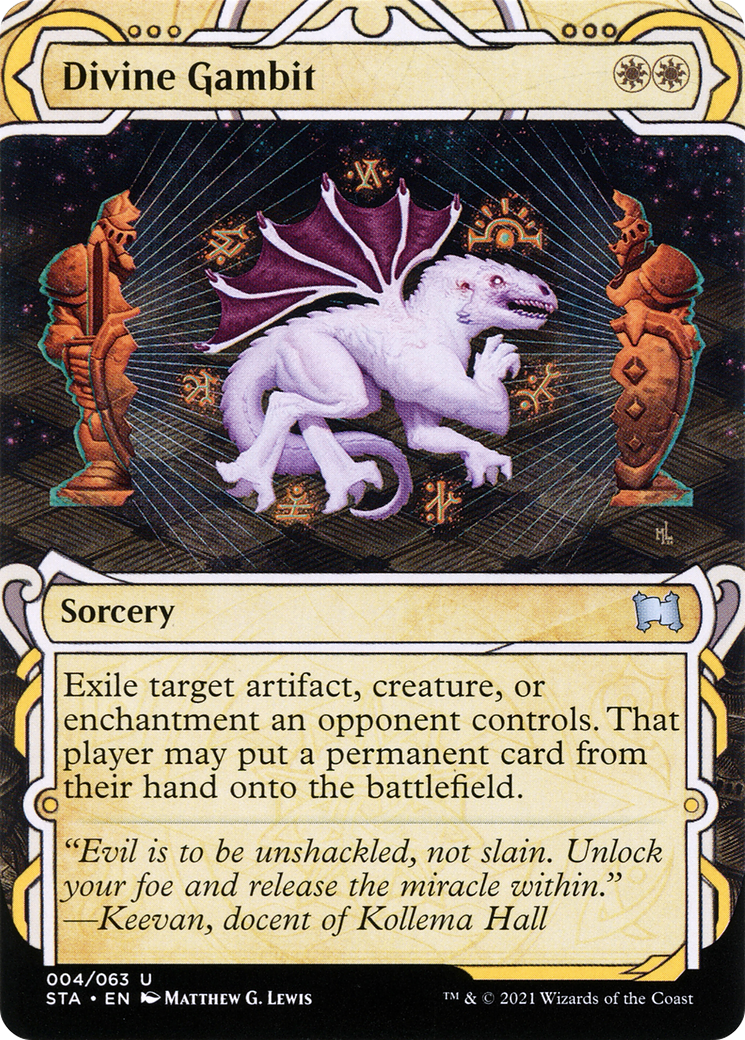 Divine Gambit [Etched Foil]  (STA-004) - [Strixhaven Mystical Archive]: (Showcase) (Borderless) - Trinity Hobby