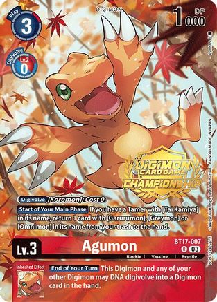 Agumon [BT17-007] (Championship 2024 Tamers Pack) [Secret Crisis] - Trinity Hobby