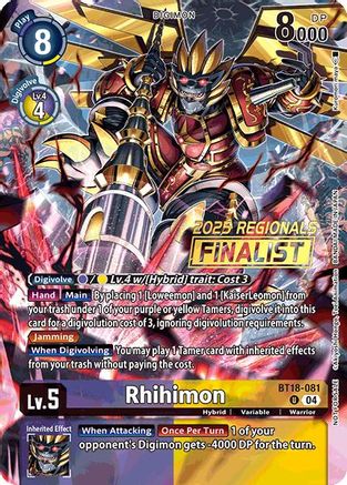 Rhihimon [BT18-081] (2025 Regionals Finalist) [Release Special Booster Ver.2.0 Promos] - Trinity Hobby