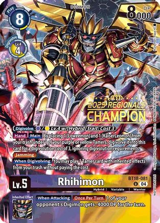Rhihimon [BT18-081] (2025 Regionals Champion) [Release Special Booster Ver.2.0 Promos] - Trinity Hobby