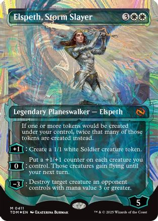 Elspeth, Storm Slayer  [Foil]  (TDM-411) - [Tarkir: Dragonstorm]: (Showcase) (Borderless) - Trinity Hobby