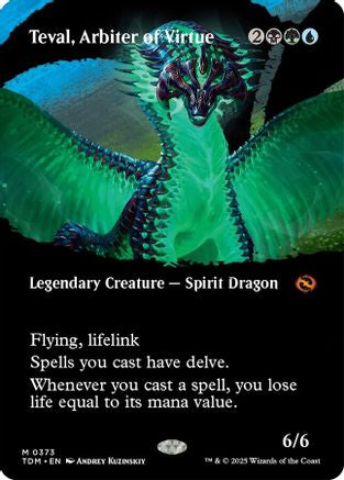 Teval, Arbiter of Virtue  [Foil]  (TDM-373) - [Tarkir: Dragonstorm]: (Showcase) (Borderless) - Trinity Hobby