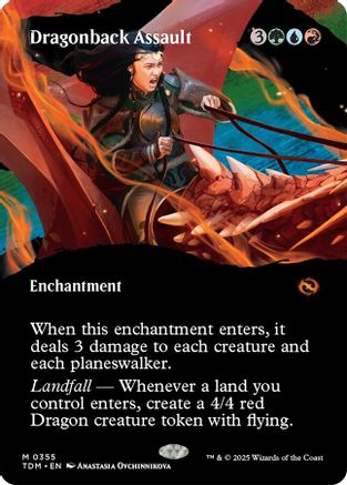 Dragonback Assault  (TDM-355) - [Tarkir: Dragonstorm]: (Showcase, enchantment) (Borderless) - Trinity Hobby