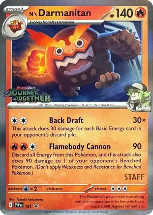 N's Darmanitan - 181 (Prerelease) [Staff] - ( 181) [SV Scarlet & Violet Promo Cards] Holofoil - Trinity Hobby