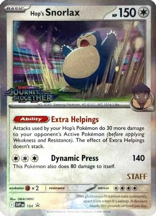 Hop's Snorlax (184) (Prerelease Staff) [Scarlet & Violet: Black Star Promos] - Trinity Hobby