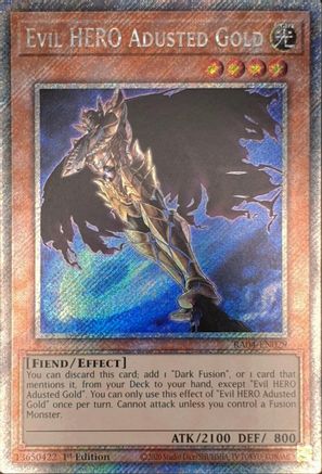 Evil HERO Adusted Gold (Platinum Secret Rare) [RA04-EN029] - Quarter Century Stampede 1st Edition - Platinum Secret Rare - Trinity Hobby