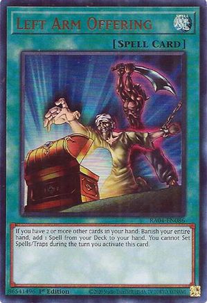 Left Arm Offering (UR) [RA04-EN086] - Quarter Century Stampede 1st Edition - Ultra Rare - Trinity Hobby