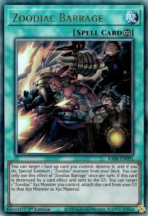 Zoodiac Barrage (Ultimate Rare) [RA04-EN091] - Quarter Century Stampede 1st Edition - Ultimate Rare - Trinity Hobby