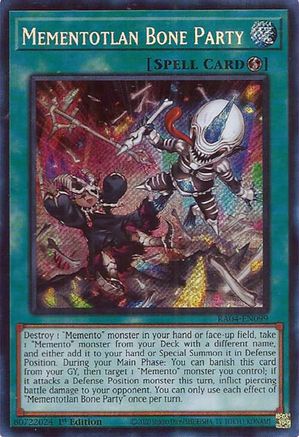 Mementotlan Bone Party (Secret Rare) [RA04-EN099] - Quarter Century Stampede 1st Edition - Secret Rare - Trinity Hobby