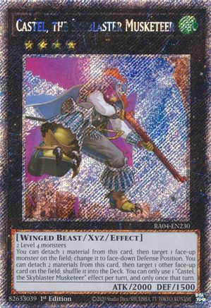Castel, the Skyblaster Musketeer (Platinum Secret Rare) [RA04-EN230] - Quarter Century Stampede 1st Edition - Platinum Secret Rare - Trinity Hobby