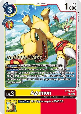 Agumon [BT21-040] - BT21-040 [World Convergence Release Event Cards] - Trinity Hobby