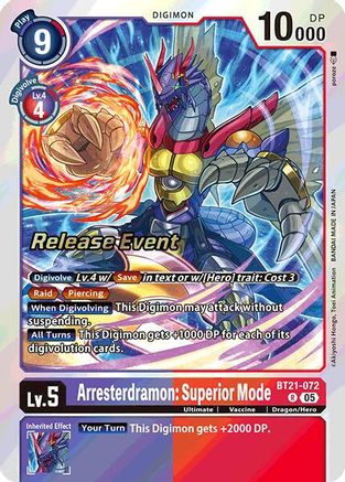 Arresterdramon: Superior Mode [BT21-072] [World Convergence Release Event Cards] - Trinity Hobby