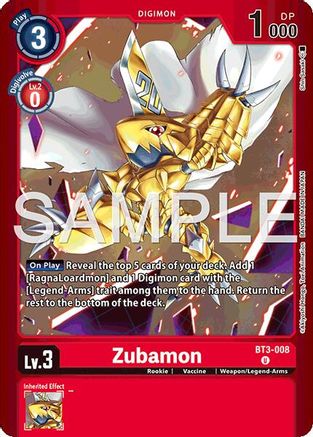 Zubamon [BT3-008] (Limited Card Pack -Billion Bullet-) [Release Special Booster Ver.1.5 Promos] - Trinity Hobby