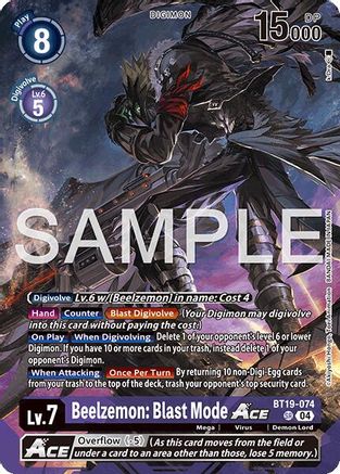 Beelzemon: Blast Mode ACE [BT19-074] (Limited Card Pack -Billion Bullet-) [Release Special Booster Ver.2.5 Promos] - Trinity Hobby