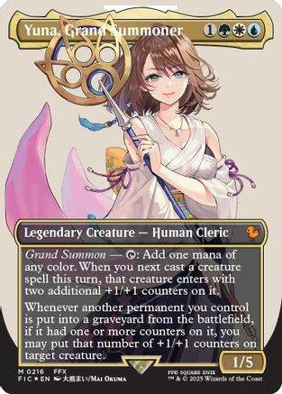 Yuna, Grand Summoner (Borderless) (Surge Foil)  [Foil]  (FIC-216) - [Commander: FINAL FANTASY] - Trinity Hobby
