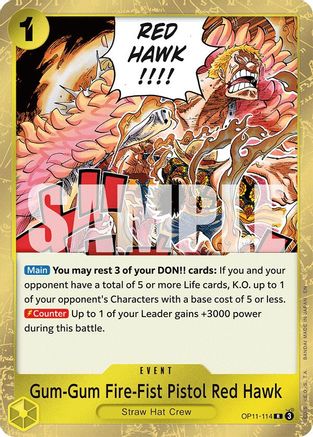 Gum-Gum Fire-Fist Pistol Red Hawk (OP11-114) - [A Fist of Divine Speed] Foil - Trinity Hobby