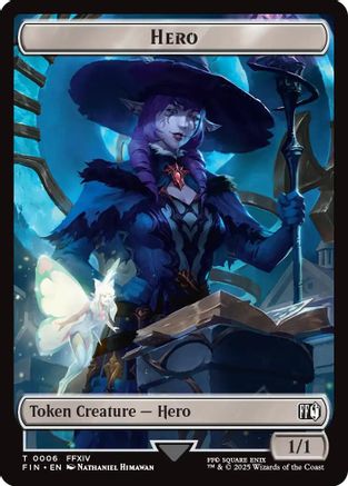 Hero (0006) // Wizard (0015) Double-Sided Token  [Foil]  (FIN-6  // 15) - [FINAL FANTASY] - Trinity Hobby