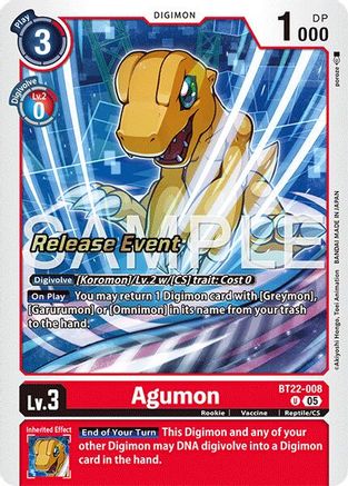Agumon (BT22-008) - [Cyber Eden Release Event Cards] Foil - Trinity Hobby