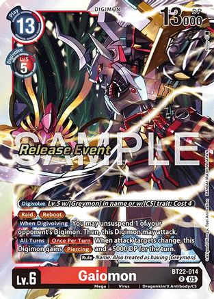 Gaiomon (BT22-014) - [Cyber Eden Release Event Cards] Foil - Trinity Hobby