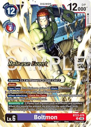 Boltmon (BT22-078) - [Cyber Eden Release Event Cards] Foil - Trinity Hobby