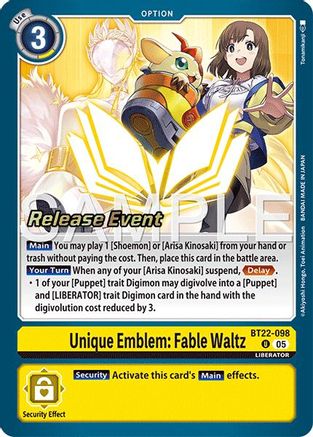 Unique Emblem: Fable Waltz (BT22-098) - [Cyber Eden Release Event Cards] Foil - Trinity Hobby