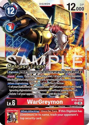 WarGreymon (BT22-013) - [Cyber Eden Release Event Cards] Foil - Trinity Hobby
