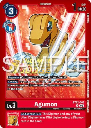 Agumon (Judge Pack 2025 Wave 2) (BT22-008) - [Cyber Eden] Foil - Trinity Hobby