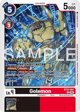 Golemon (BT23-051) - [Hackers' Slumber Release Event Cards] Foil