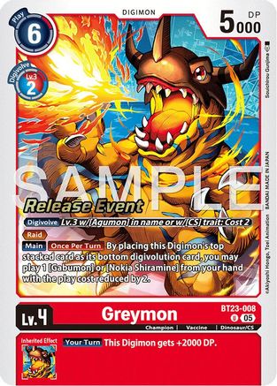 Greymon (BT23-008) - [Hackers' Slumber Release Event Cards]