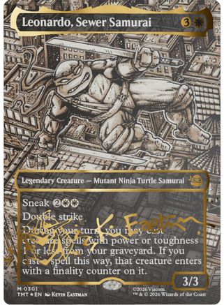 Leonardo, Sewer Samurai (Borderless) (Gold-Stamped Signature)  [Foil]  (TMT-301) - [Teenage Mutant Ninja Turtles] - Trinity Hobby