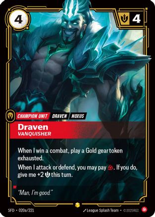 Draven - Vanquisher (Alternate Art) (020a/221) - Spiritforged Foil - Trinity Hobby