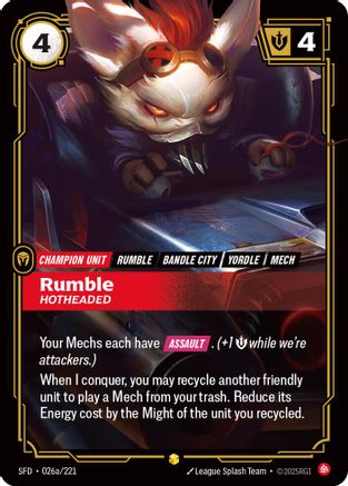 Rumble - Hotheaded (Alternate Art) (026a/221) - Spiritforged Foil - Trinity Hobby