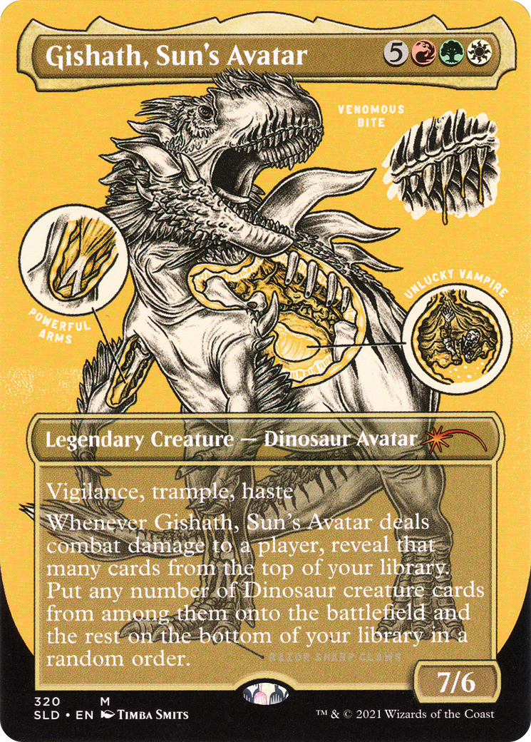 Gishath, Sun's Avatar [Etched Foil]  (SLD-320) - [Secret Lair Drop] (Borderless) - Trinity Hobby