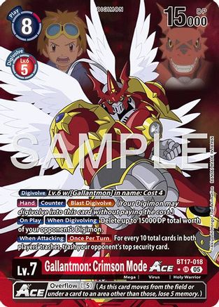 Gallantmon: Crimson Mode ACE (Alternate Art) (BT17-018) - [Advanced Booster Digimon Generation] Foil - Trinity Hobby